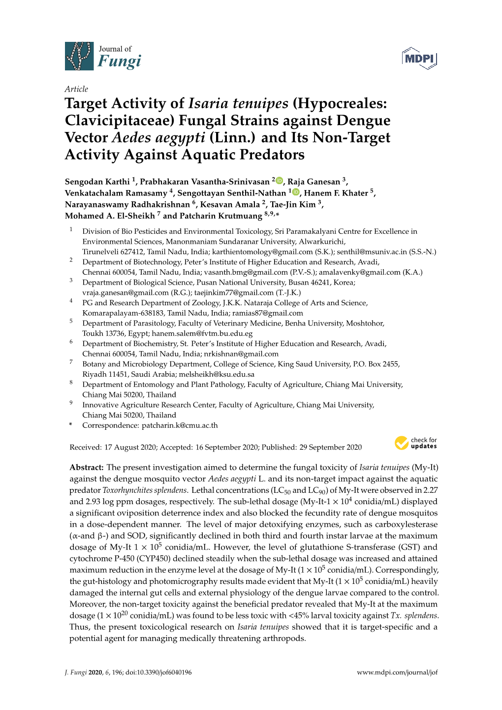 Target Activity of Isaria Tenuipes (Hypocreales: Clavicipitaceae