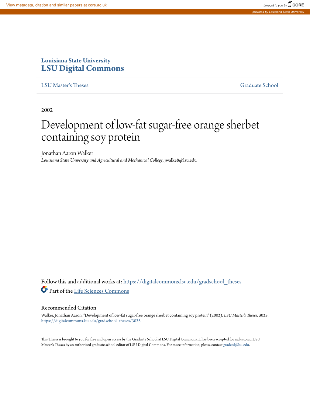 Development of Low-Fat Sugar-Free Orange Sherbet Containing Soy Protein