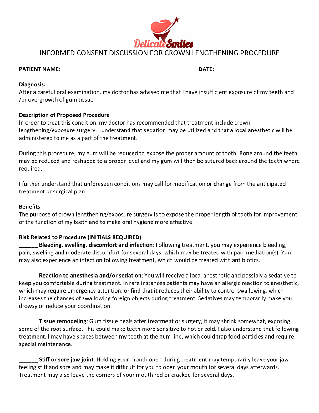 Crown Lengthening Surgery Consent