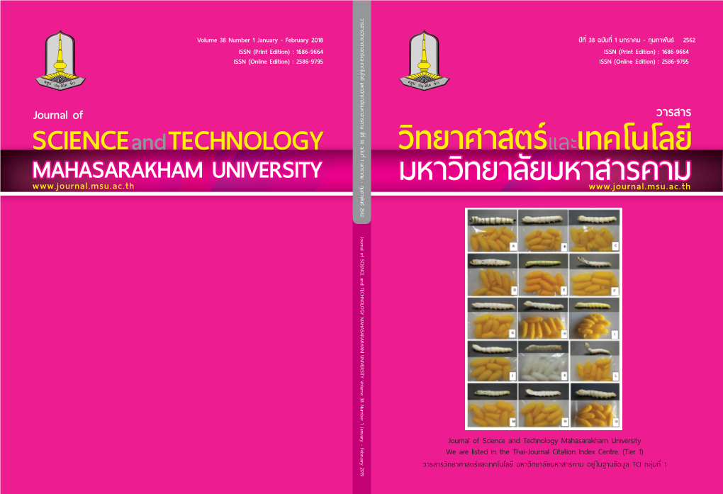 Journal of Science and Technology Mahasarakham University We Are Listed in the Thai-Journal Citation Index Centre