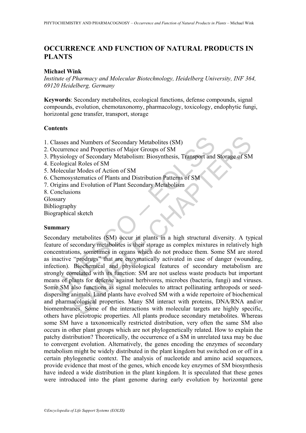 Occurrence and Function of Natural Products in Plants – Michael Wink