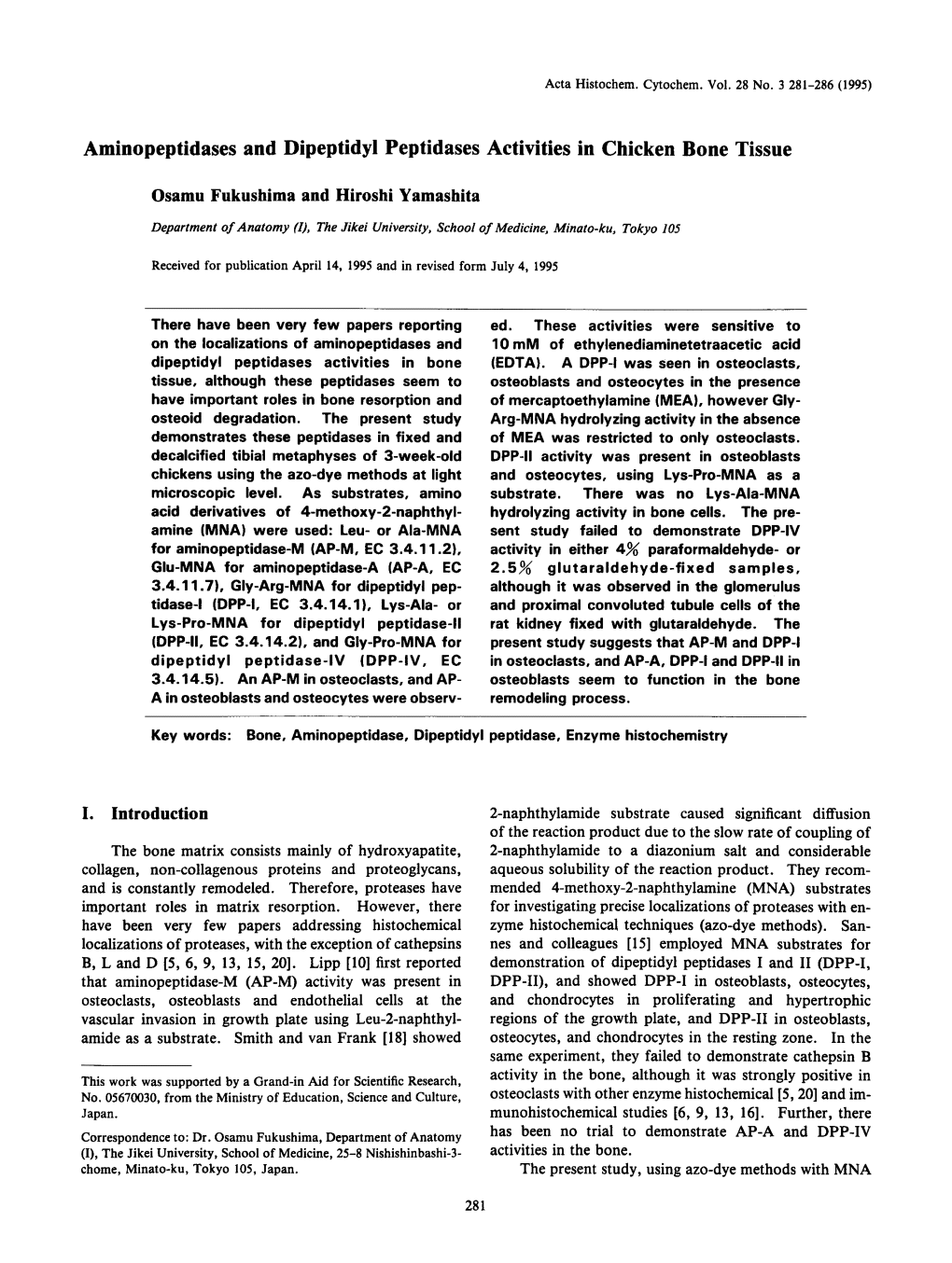 Aminopeptidases and Dipeptidyl Peptidases Activities in Chicken Bone Tissue