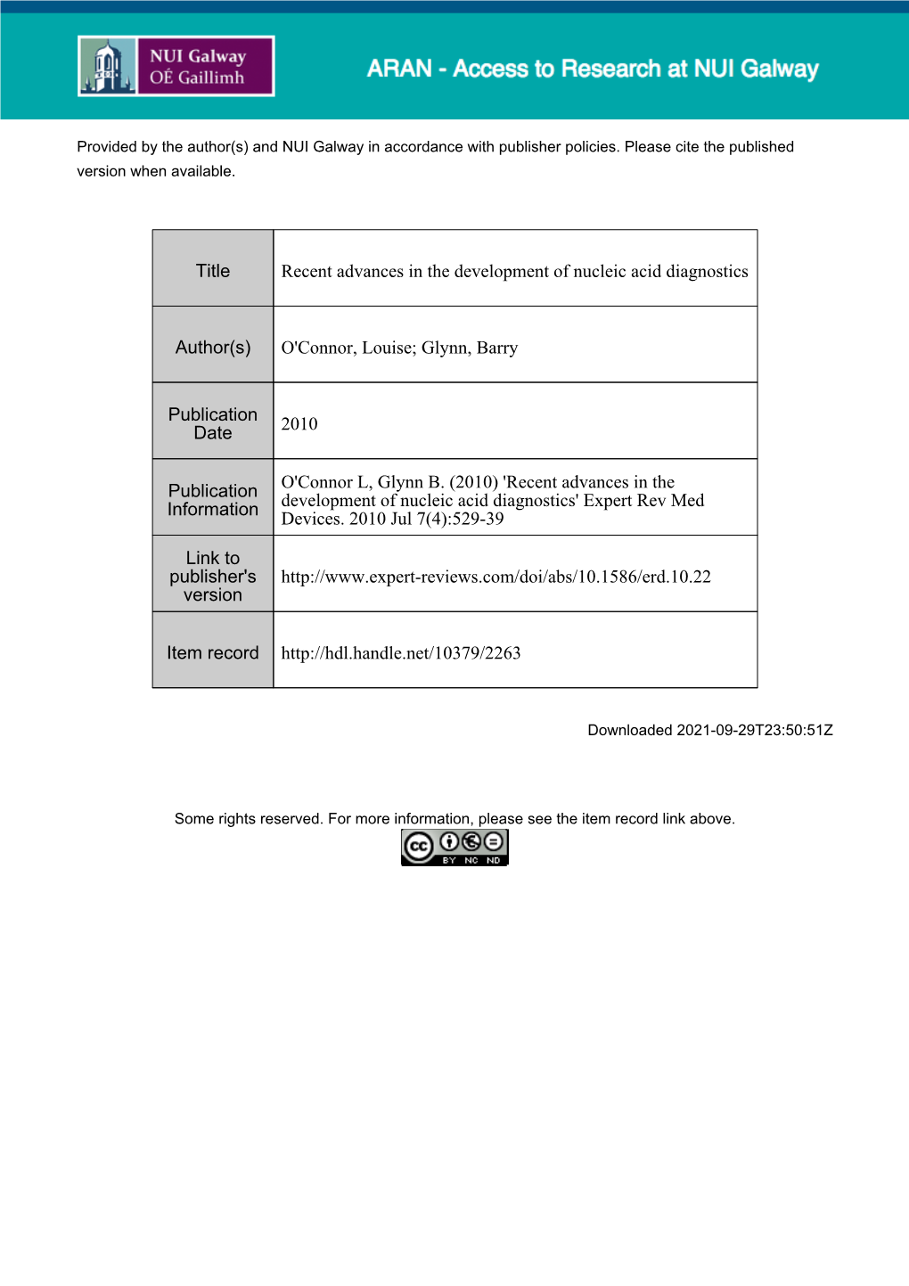 Recent Advances in the Development of Nucleic Acid Diagnostics