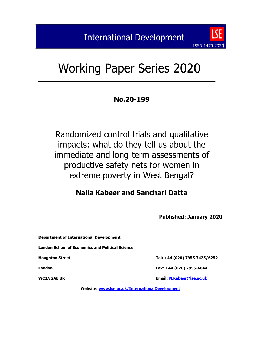 Working Paper Series 2020