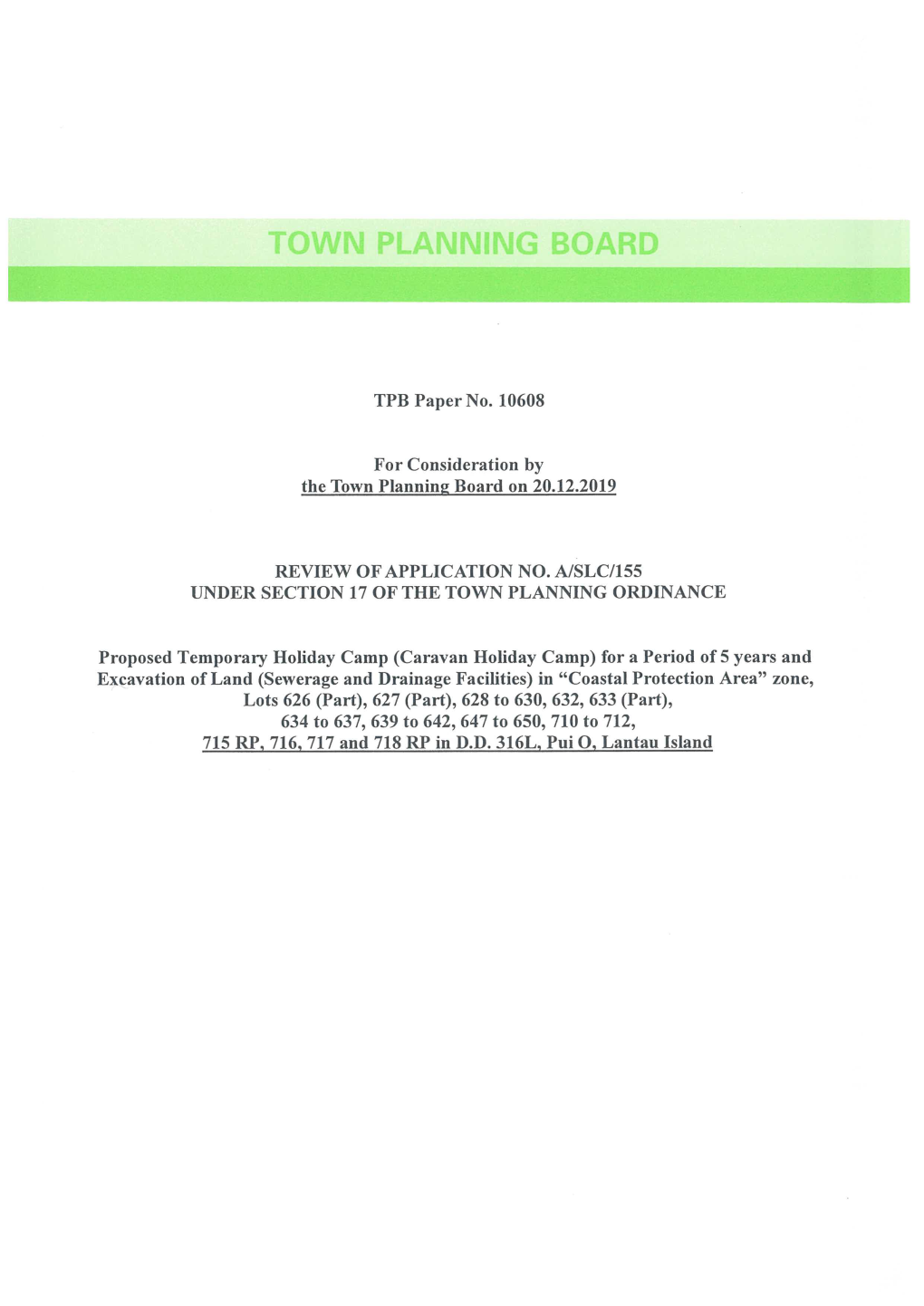 TPB Paper No. 10608 for Consideration by the Town Planning Board on 20.12.2019