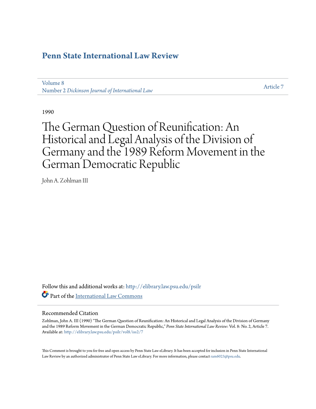 The German Question of Reunification