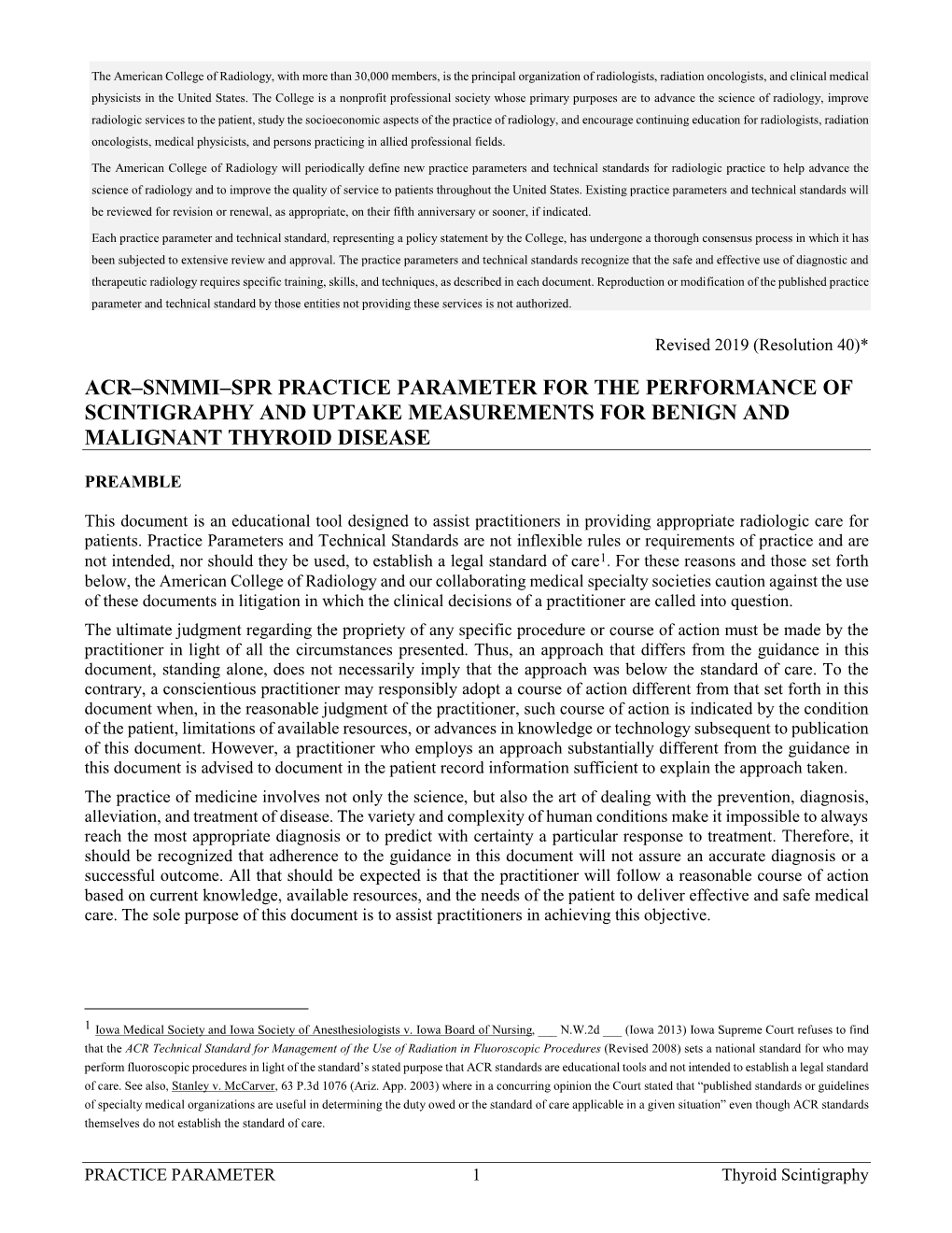 ACR-SNMMI-SPR Practice Parameter for the Performance of Thyroid