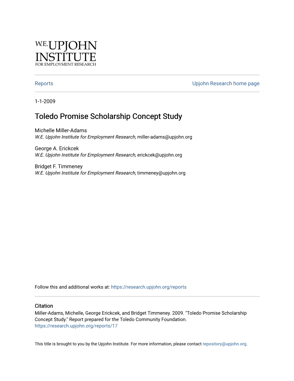Toledo Promise Scholarship Concept Study