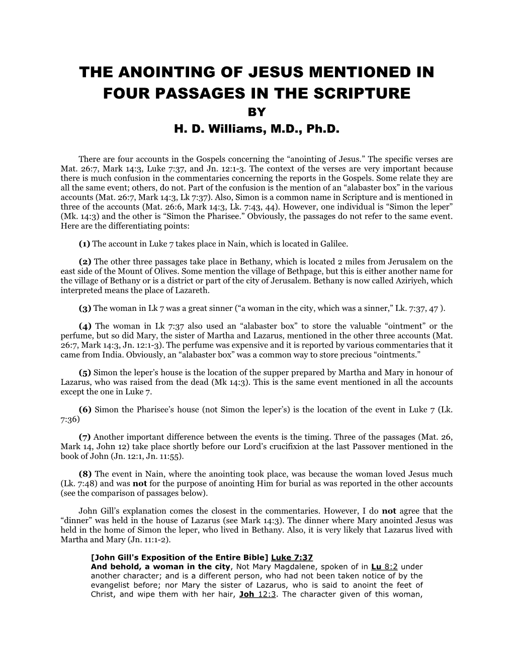 The Anointing of Jesus Mentioned in Four Passages in the Scripture by H