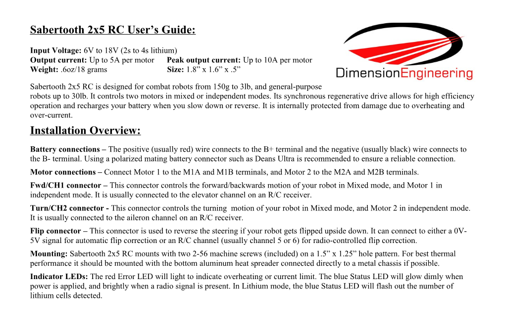 Sabertooth 2X10 RC User S Guide