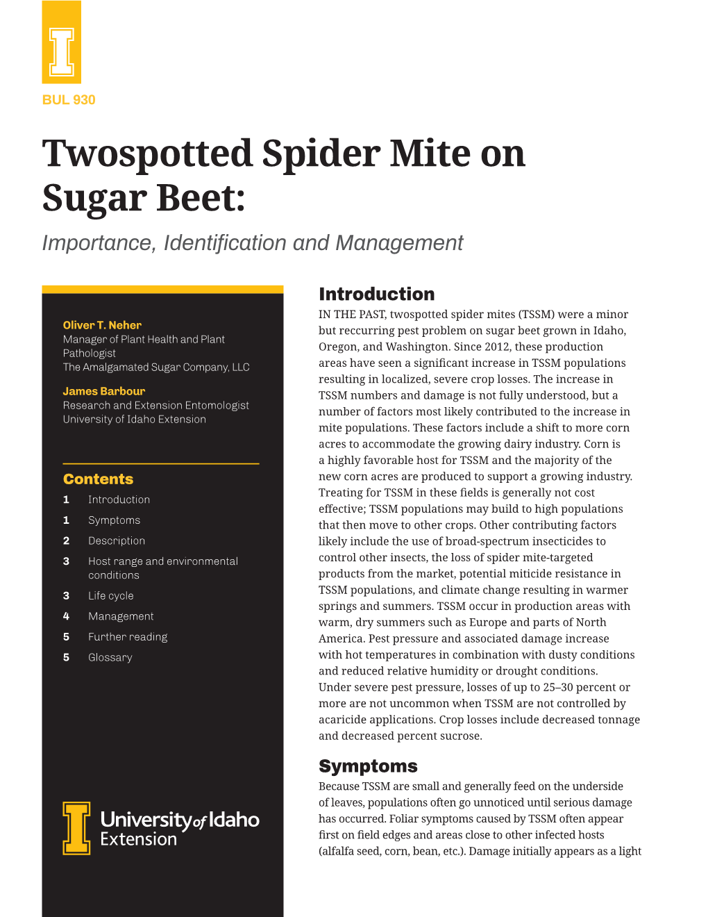 Twospotted Spider Mite on Sugar Beet: Importance, Identification and Management