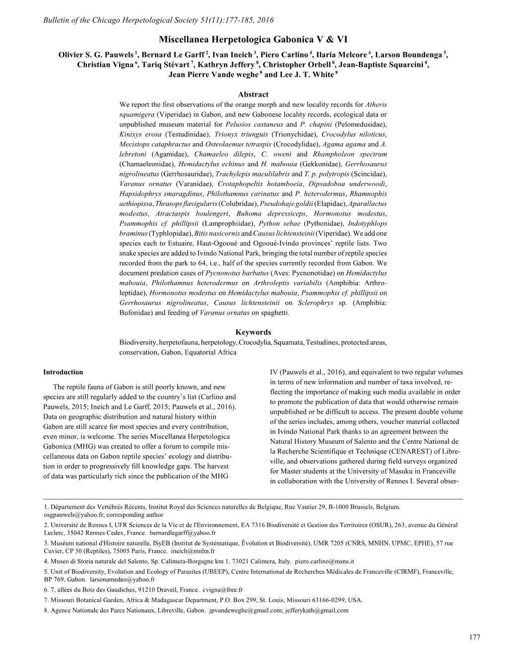 Miscellanea Herpetologica Gabonica V & VI. Bulletin Of