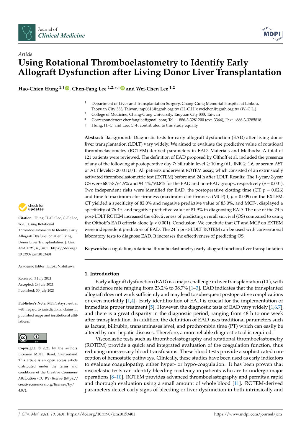 Using Rotational Thromboelastometry to Identify Early Allograft Dysfunction After Living Donor Liver Transplantation