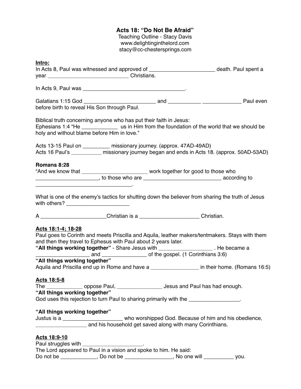 Acts 18 Teaching Outline