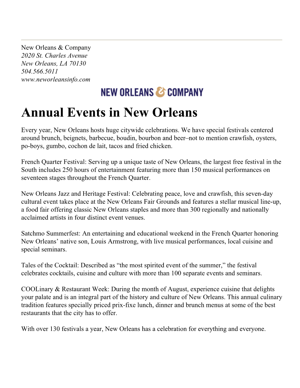 Annual Events in New Orleans