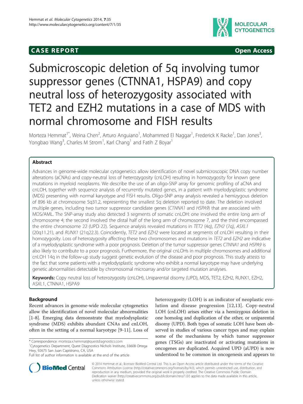 Submicroscopic Deletion of 5Q Involving Tumor Suppressor Genes