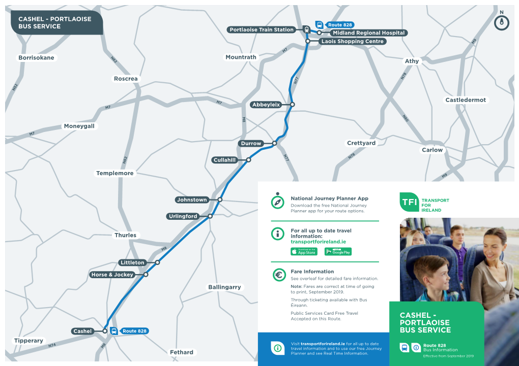 CASHEL - PORTLAOISE BUS SERVICE Route 828 Portlaoise Train Station N52 Midland Regional Hospital