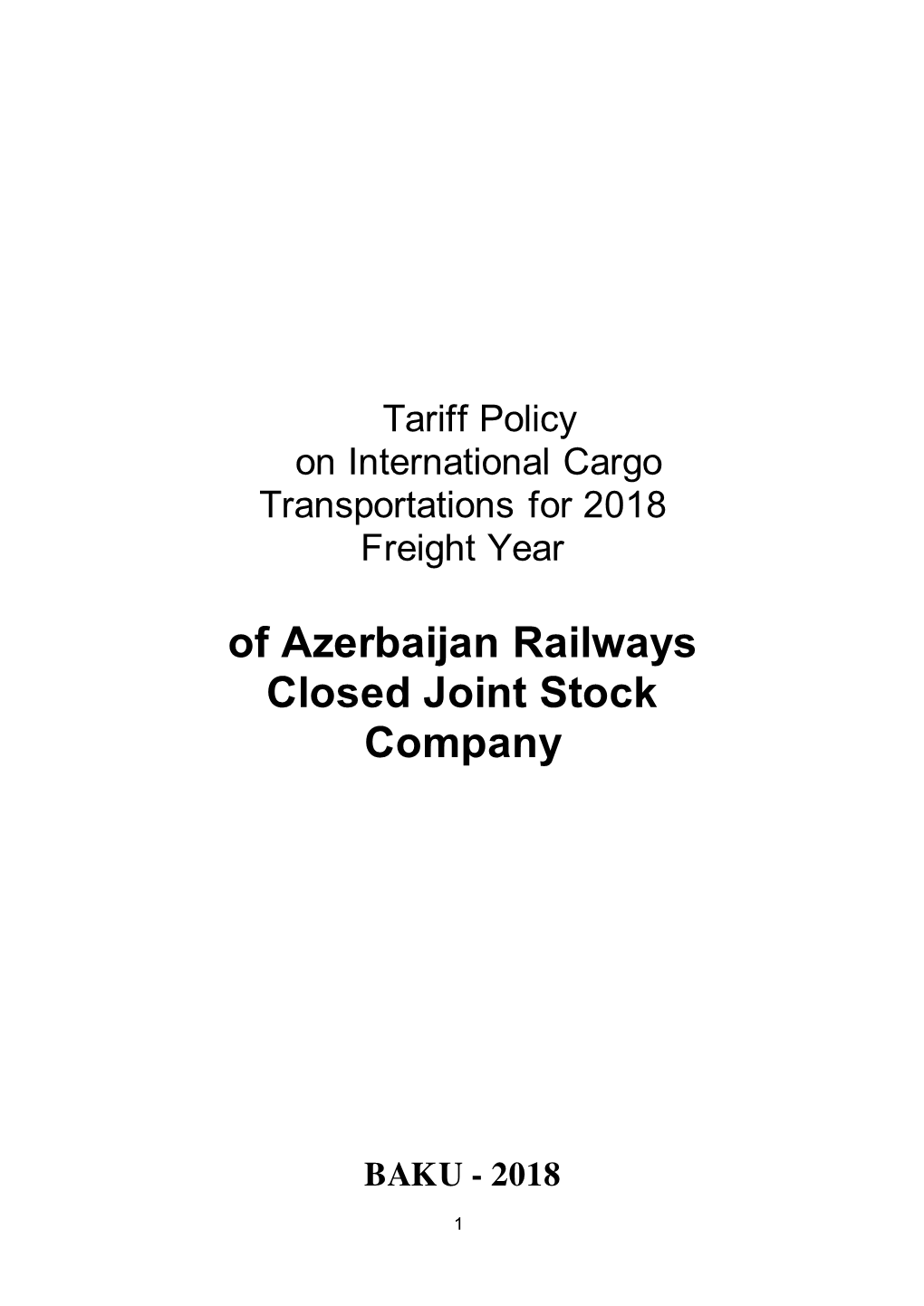 Of Azerbaijan Railways Closed Joint Stock Company