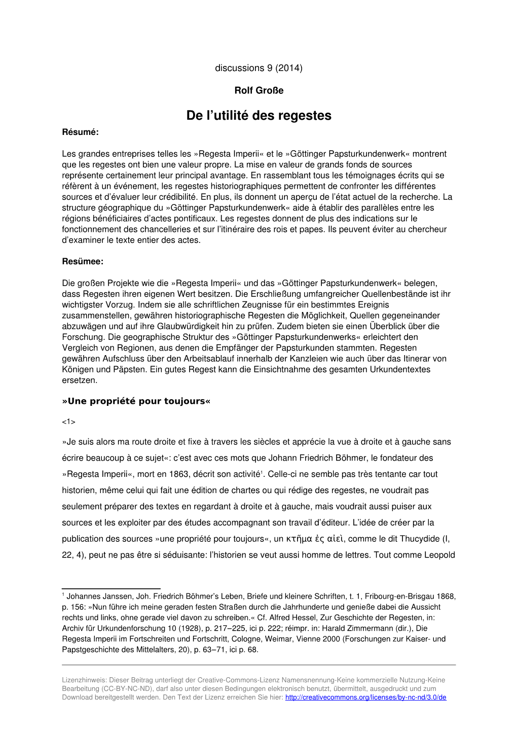 De L'utilité Des Regestes