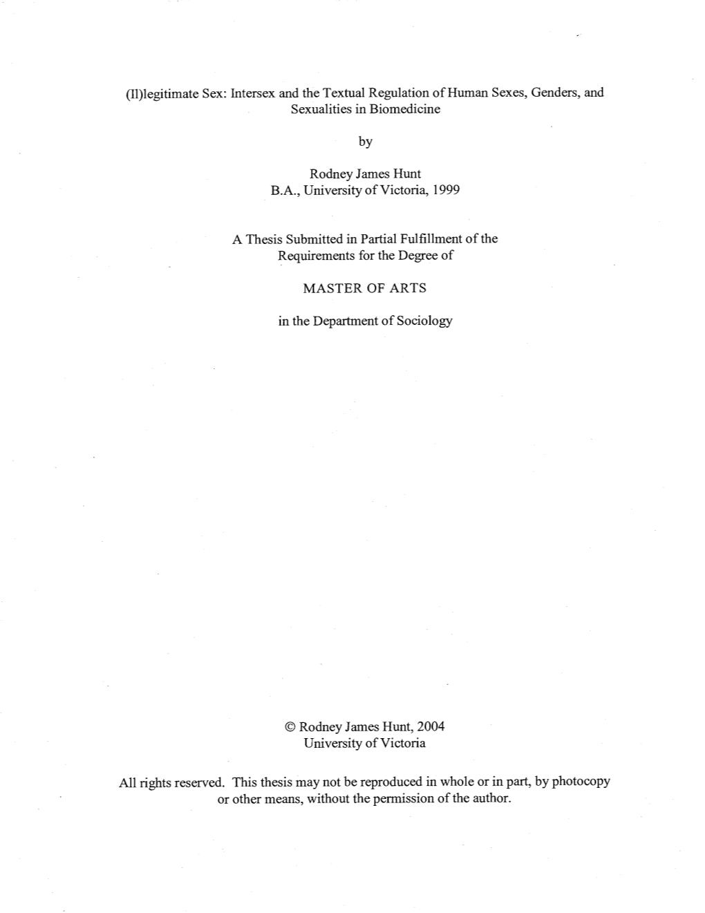 (1L)Legitimate Sex: Intersex and the Textual Regulation of Human Sexes, Genders, and Sexualities in Biomedicine