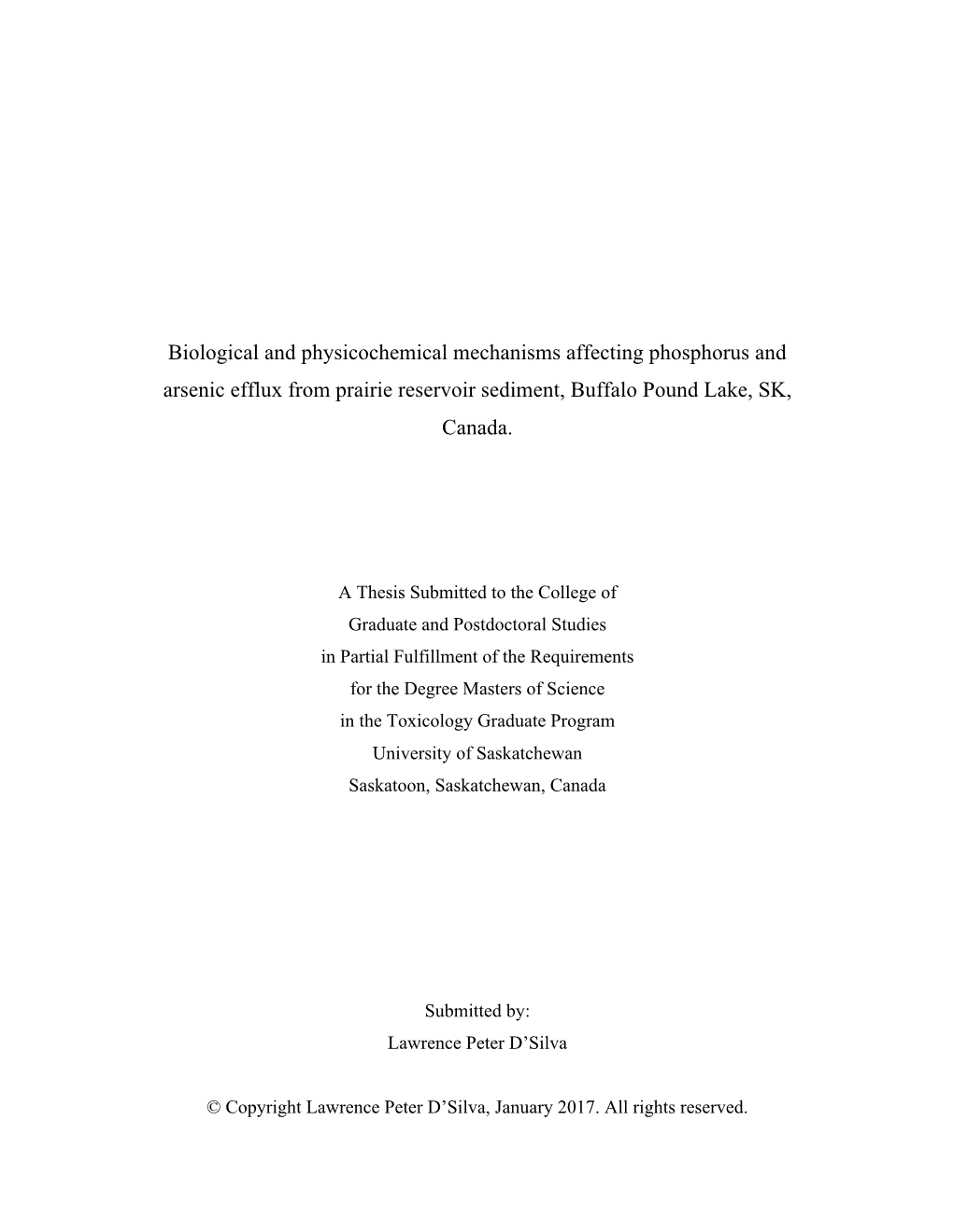 A Thesis Submitted to the College Of