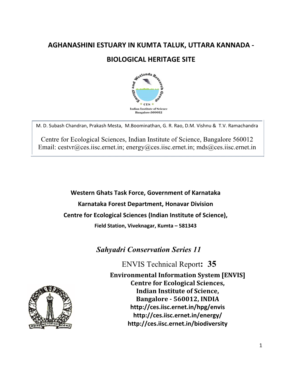 Sahyadri Conservation Series 11 ENVIS Technical Report: 35 Environmental Information System [ENVIS]