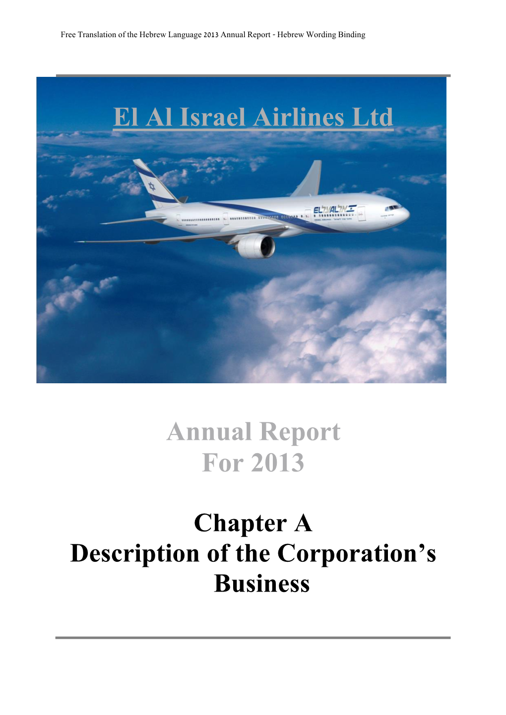 El Al Israel Airlines Ltd Annual Report for 2013