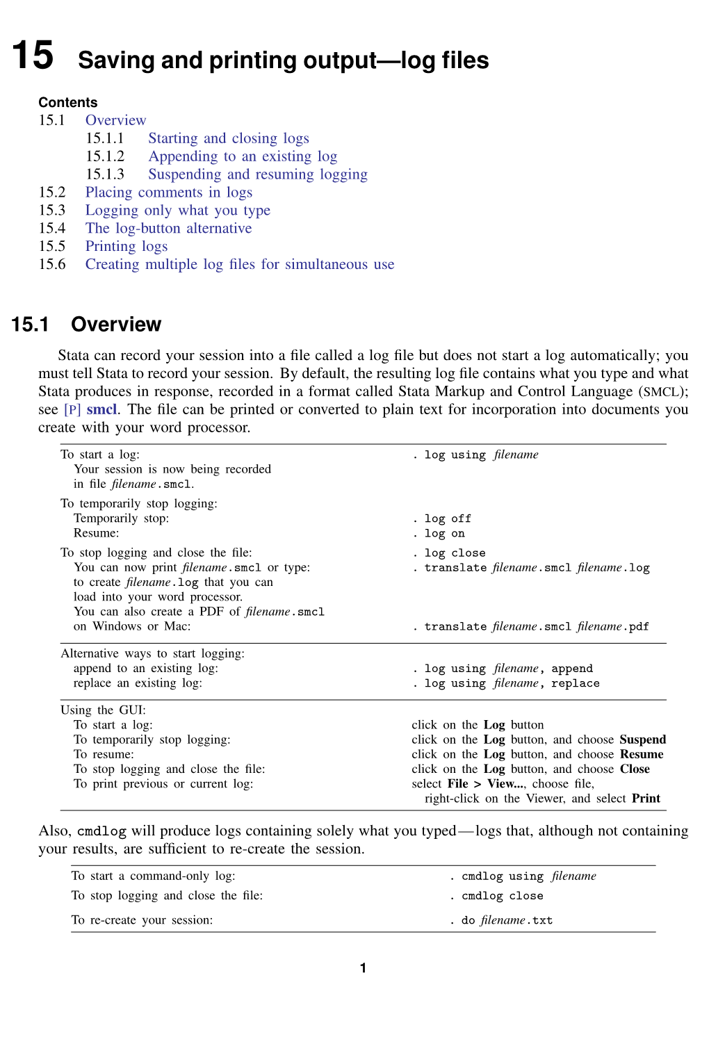 15 Saving and Printing Output—Log Files