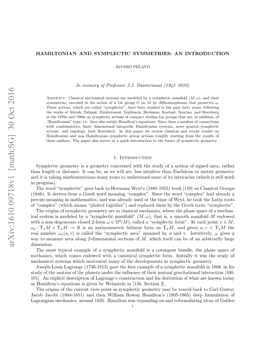 Hamiltonian and Symplectic Symmetries: an Introduction