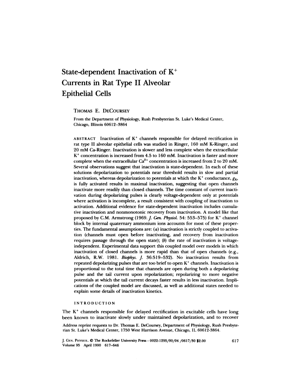 State-Dependent Inactivation of K + Currents in Rat Type II Alveolar Epithelial Cells
