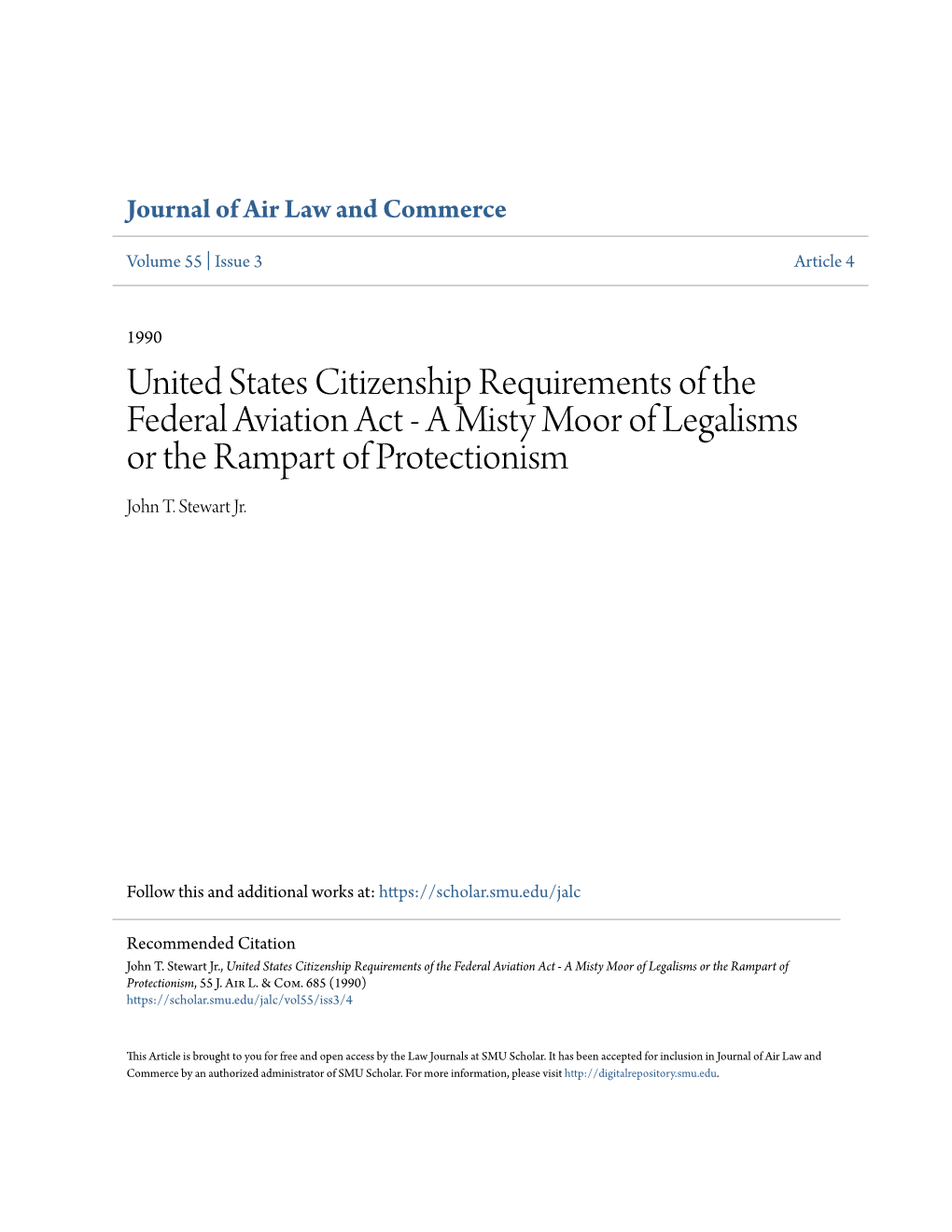 United States Citizenship Requirements of the Federal Aviation Act - a Misty Moor of Legalisms Or the Rampart of Protectionism John T