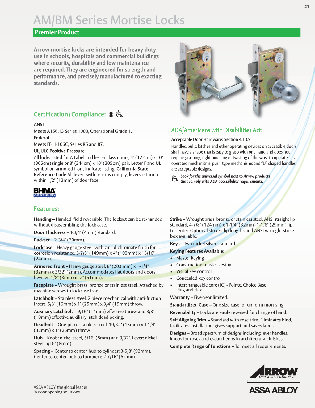 AM/BM Series Mortise Locks Premier Product