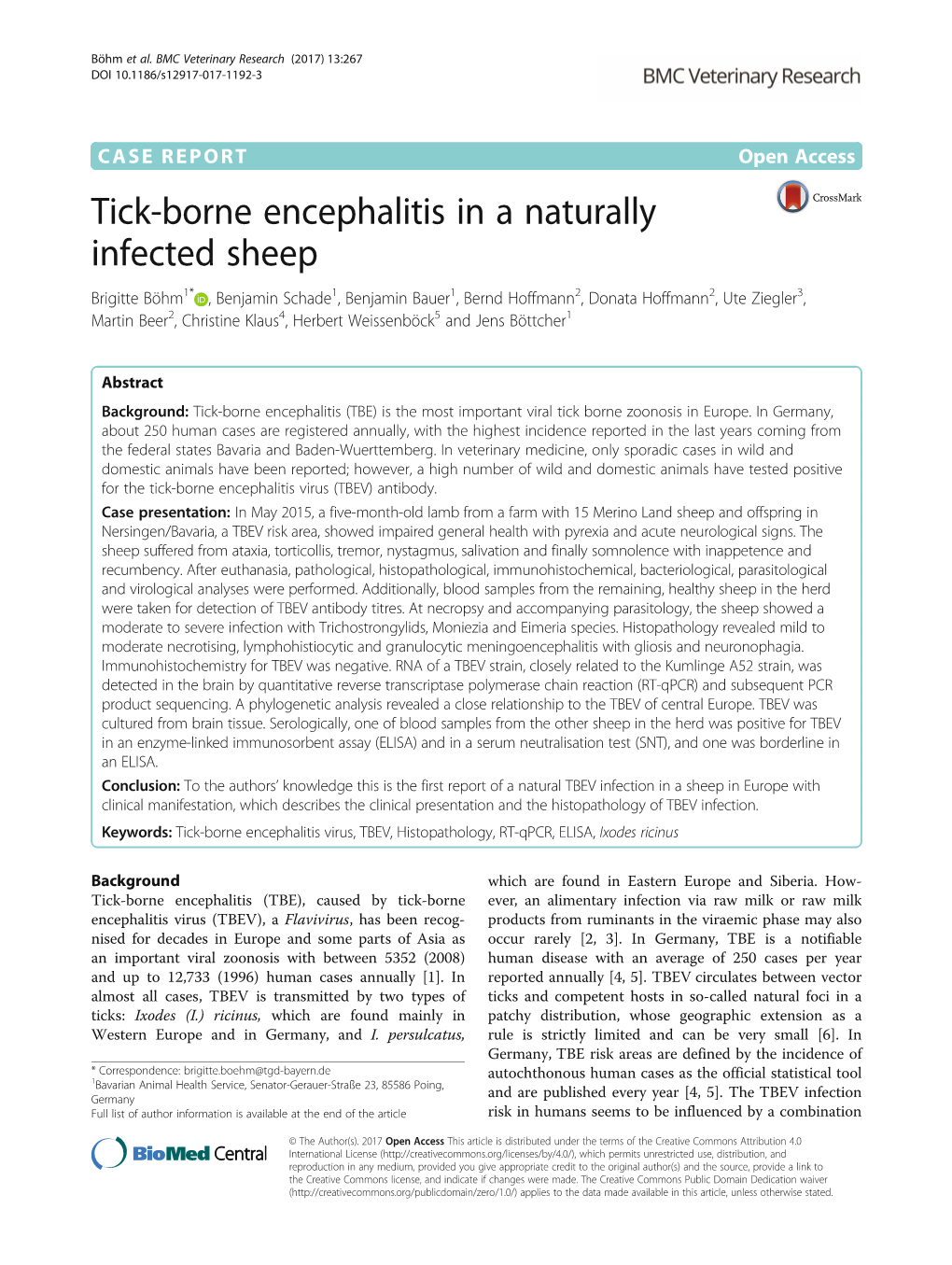 Tick-Borne Encephalitis in a Naturally Infected Sheep