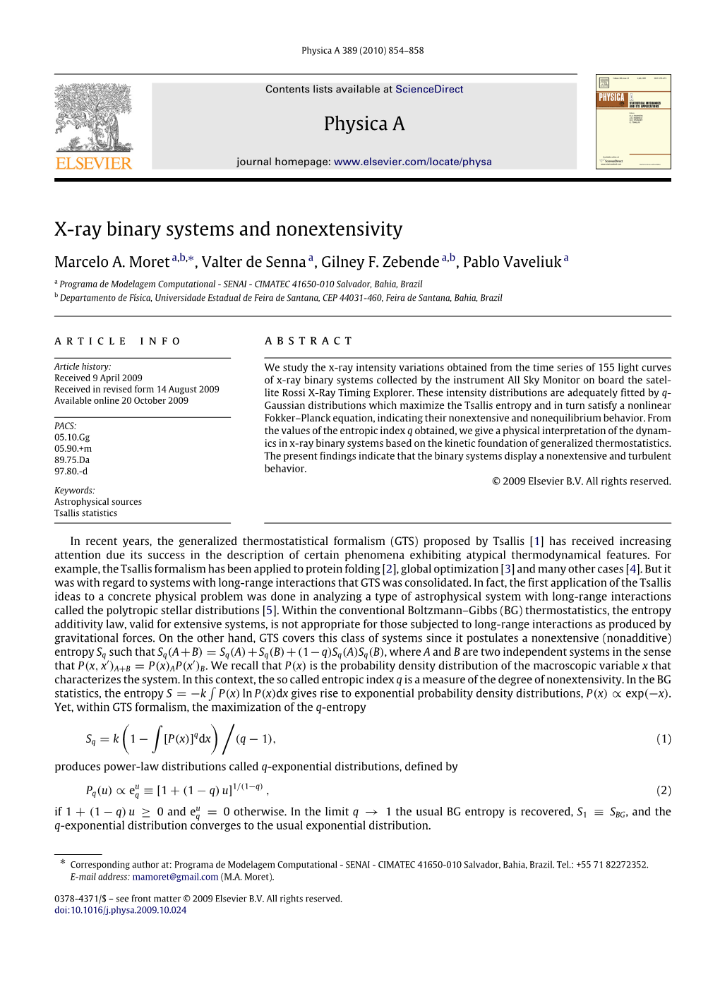 Physica a X-Ray Binary Systems and Nonextensivity