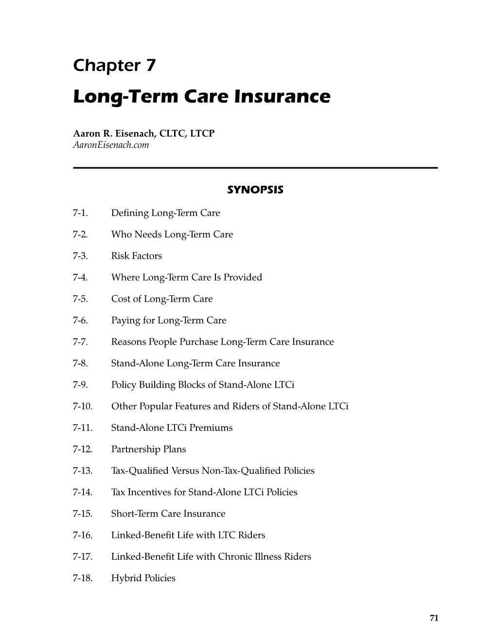 Chapter 7 Long-Term Care Insurance