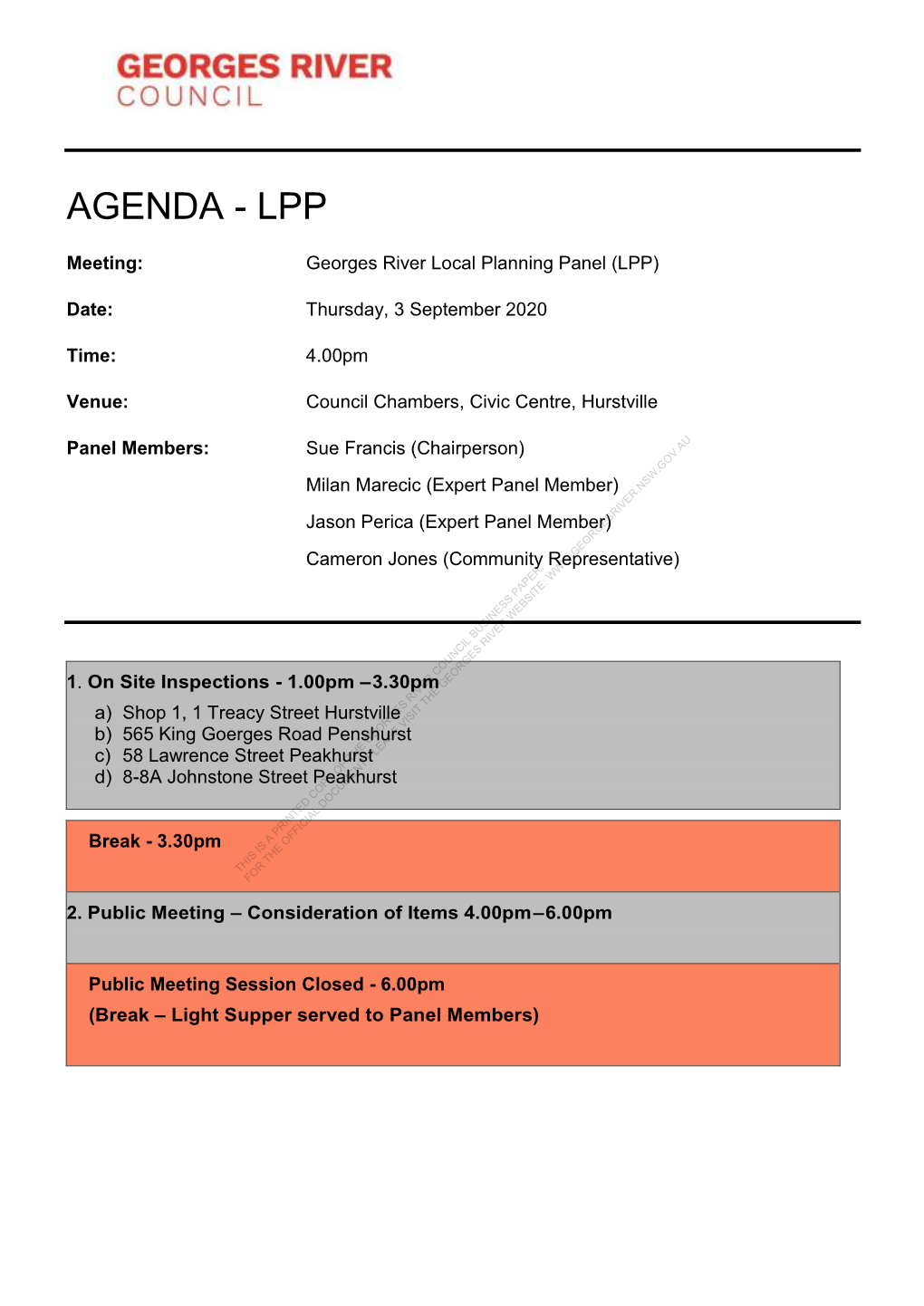 Agenda of Georges River Local Planning Panel (LPP)