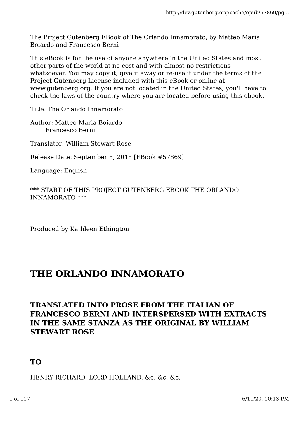 The Orlando Innamorato, by Matteo Maria Boiardo and Francesco Berni