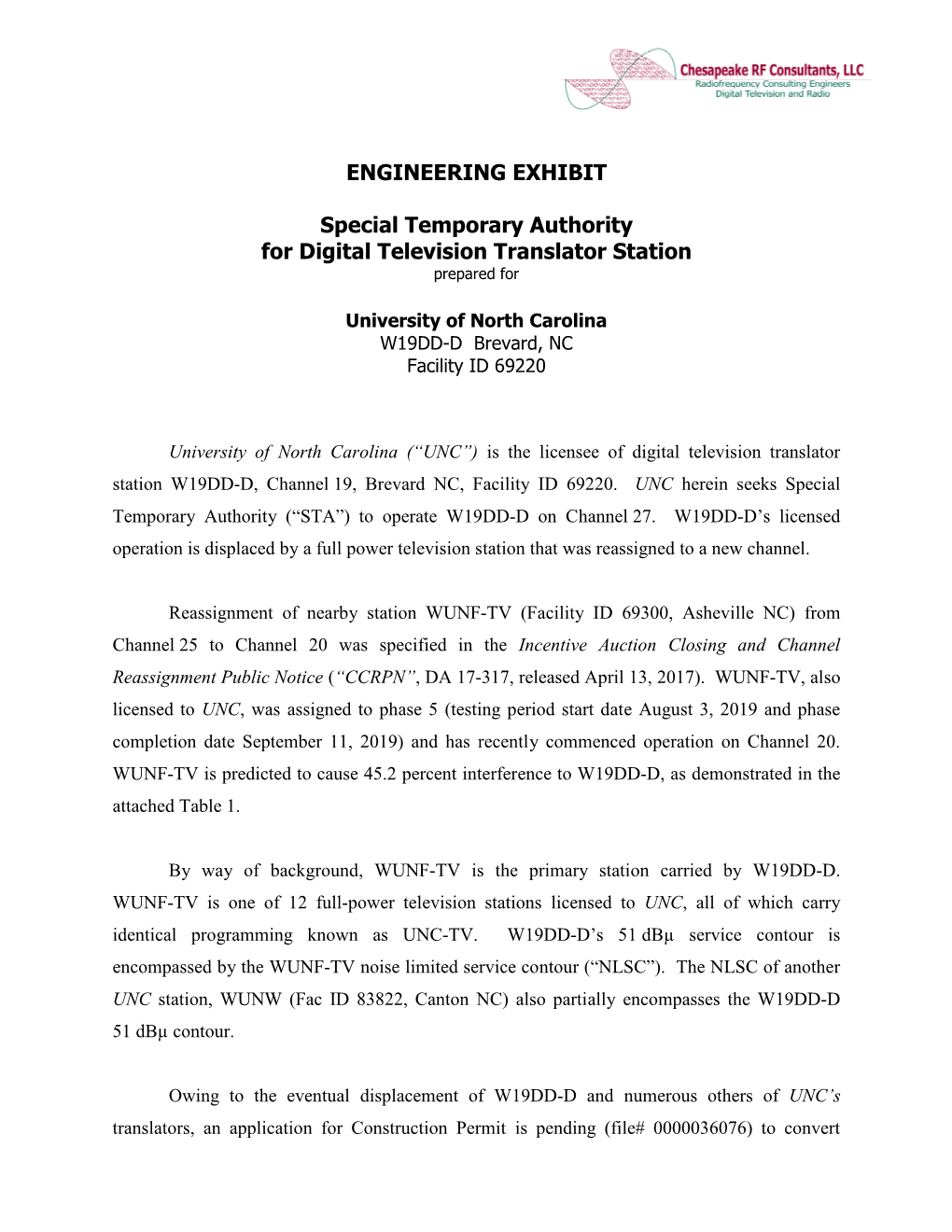 ENGINEERING EXHIBIT Special Temporary Authority for Digital