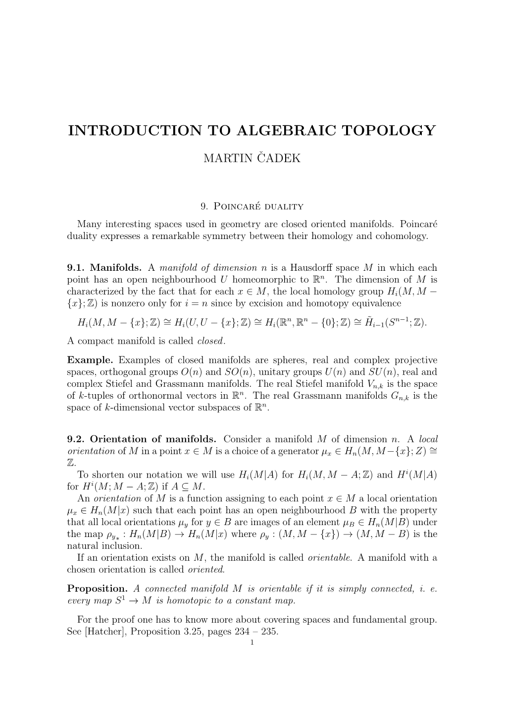 Introduction to Algebraic Topology