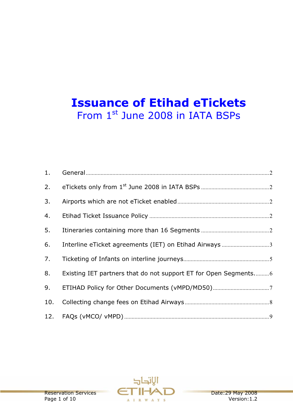 Issuance of Etihad Etickets from 1St June 2008 in IATA Bsps