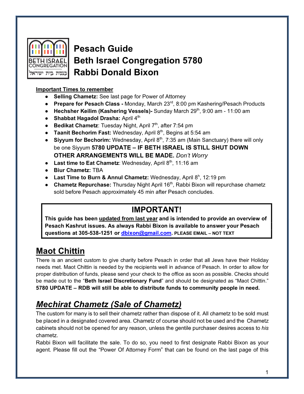 Pesach Guide 5780 Draft