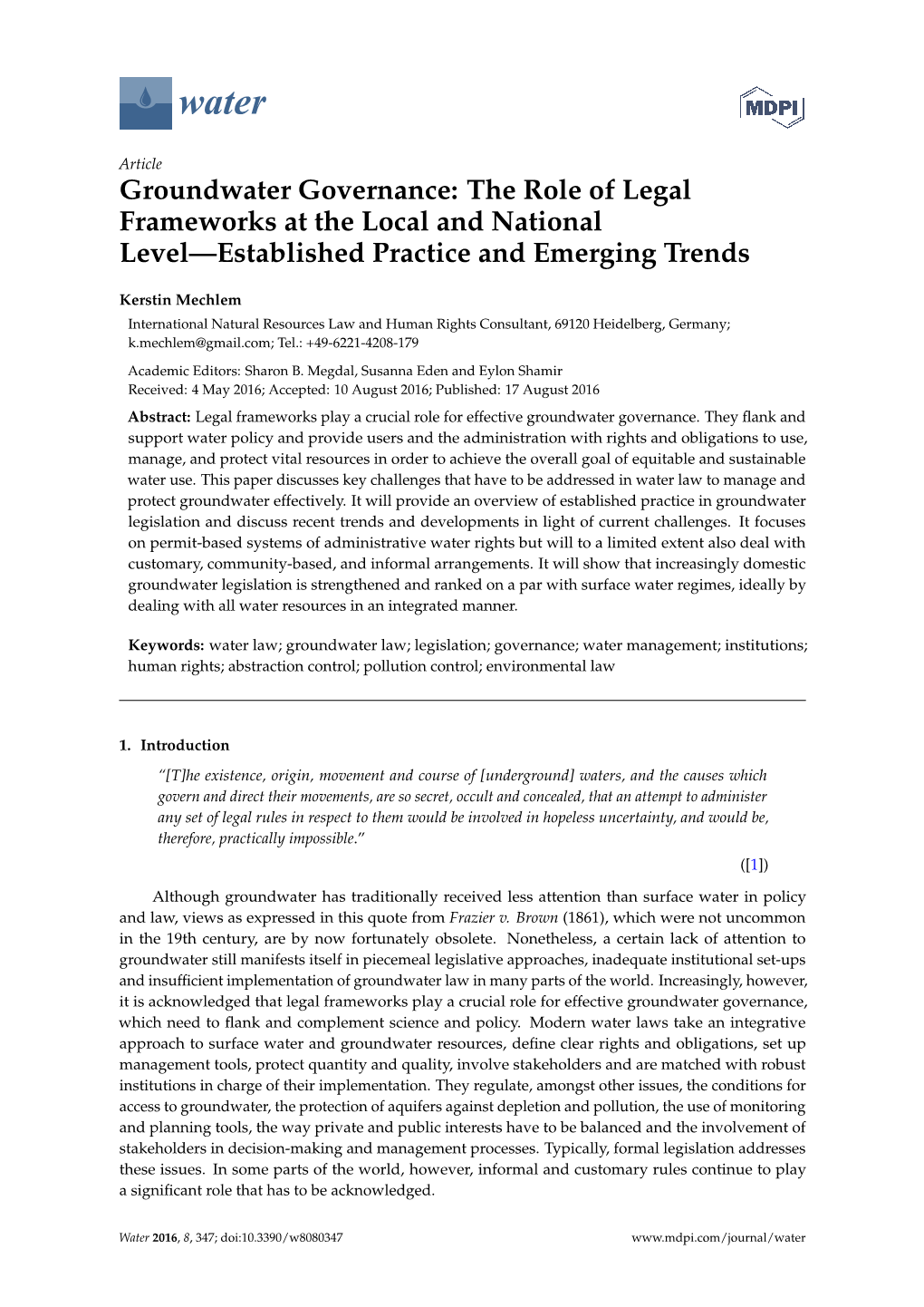 Groundwater Governance: the Role of Legal Frameworks at the Local and National Level—Established Practice and Emerging Trends