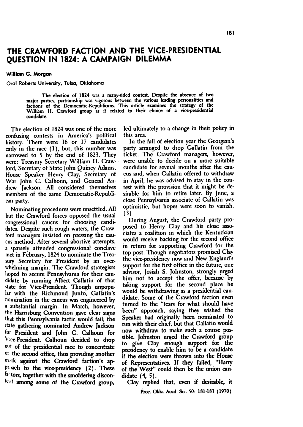 The Crawford Faction and the Vice-Presidential Question in 1824: a Campaign Dilemma