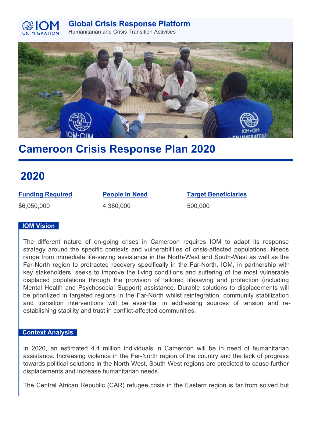 Cameroon Crisis Response Plan 2020