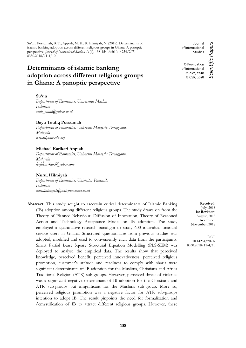 Determinants of Islamic Banking Adoption Across Different Religious