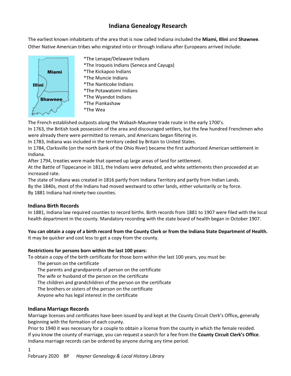 Indiana Genealogy Research