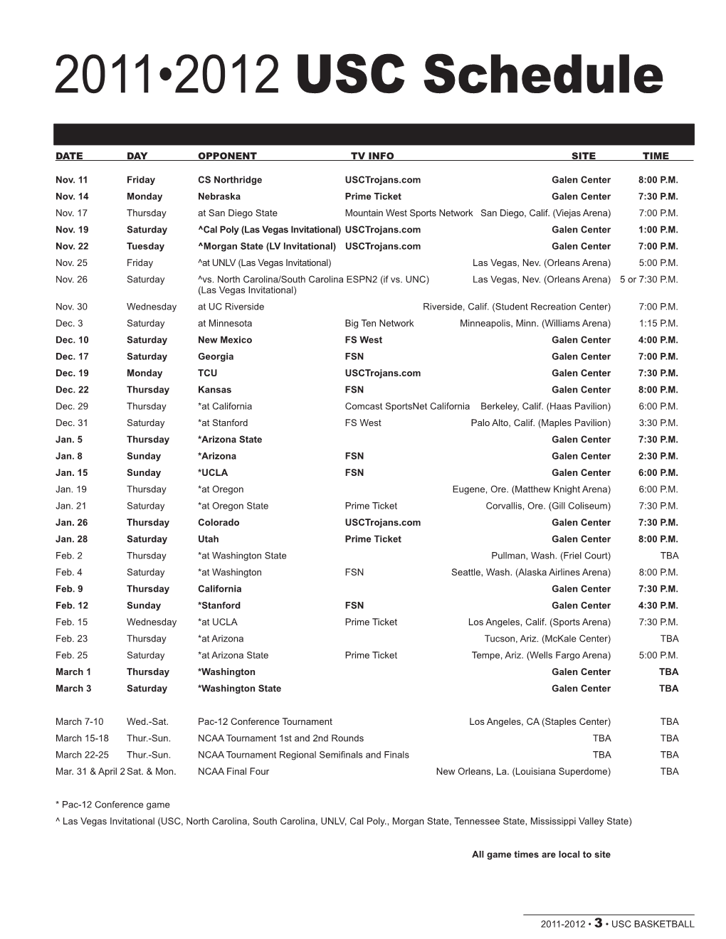 2011•2012 USC Schedule