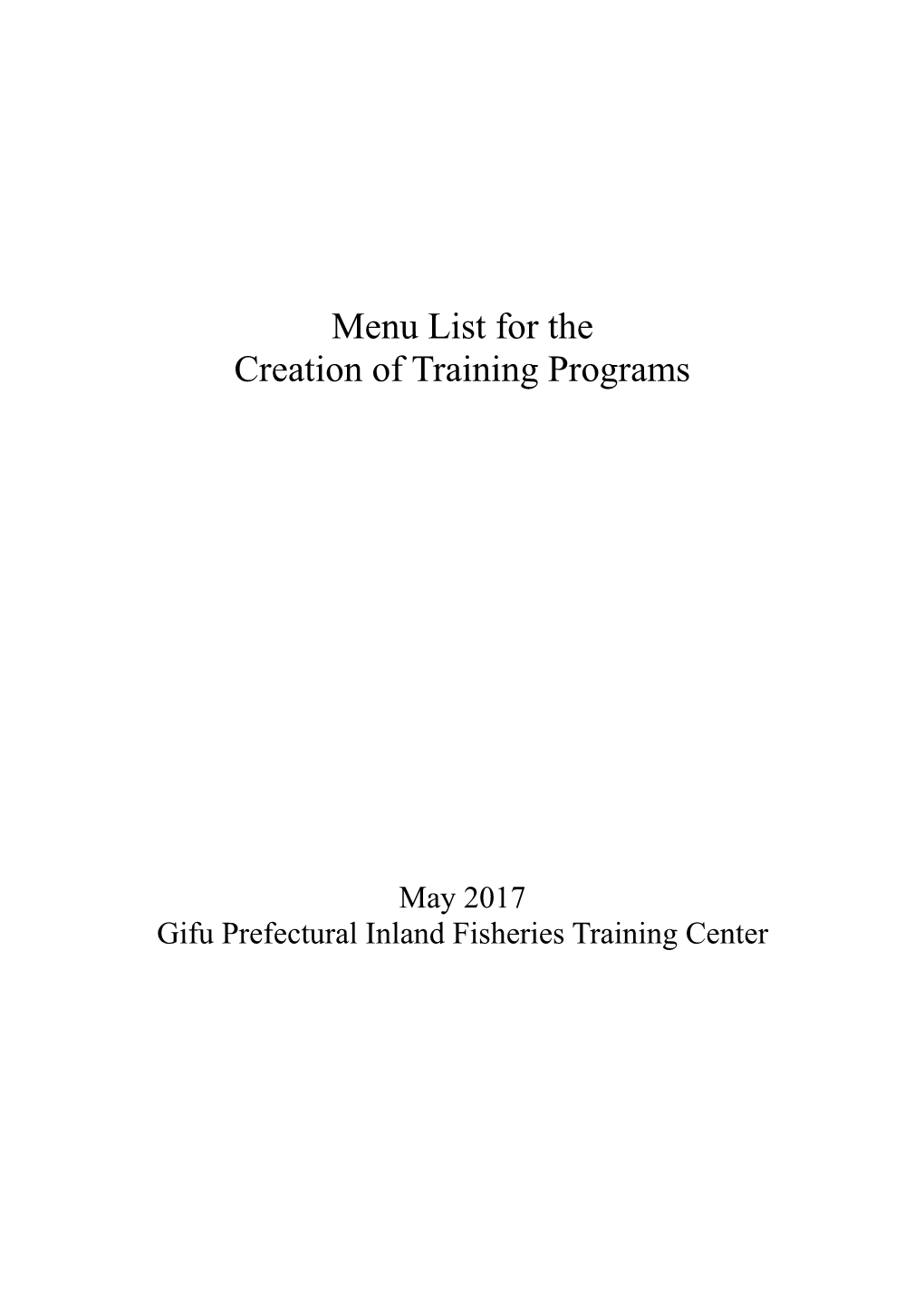 Menu List for the Creation of Training Programs