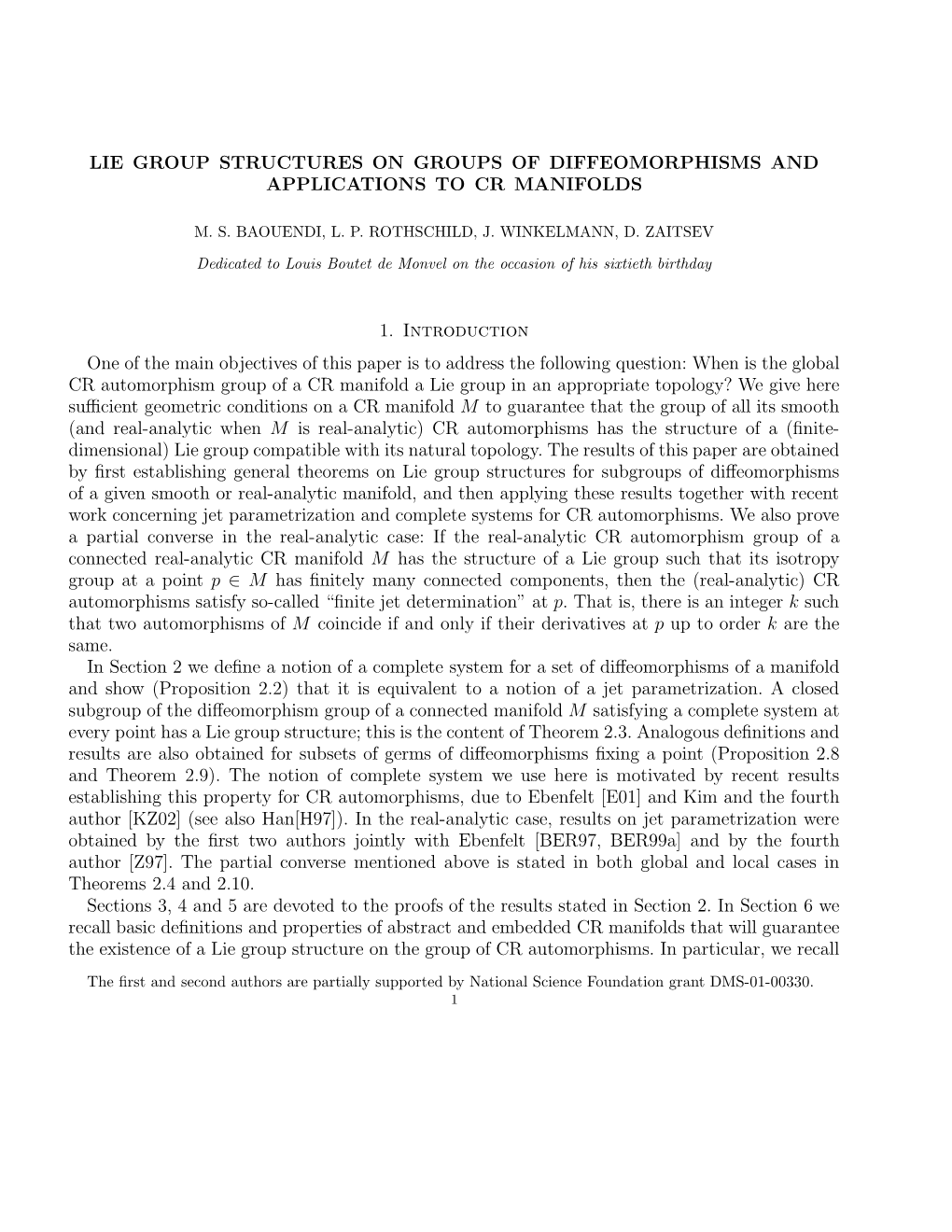 Lie Group Structures on Groups of Diffeomorphisms and Applications to Cr Manifolds