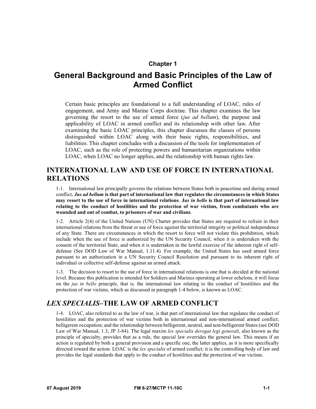 General Background and Basic Principles of the Law of Armed Conflict